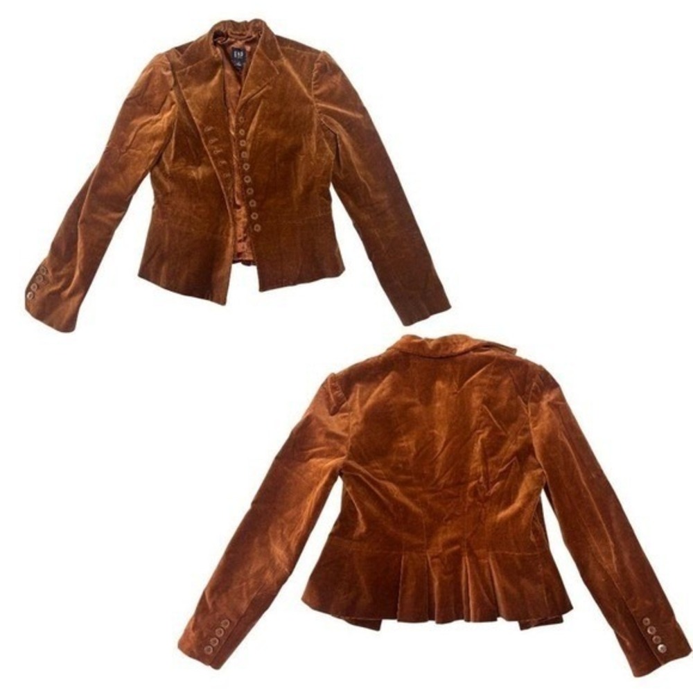2005 VINTAGE GAP BROWN VELVET SATIN LINED VICTORIAN STYLE JACKET BLAZER SZ. 2 XS